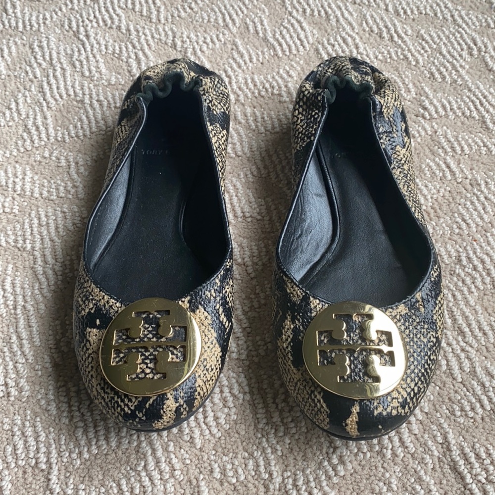 Tory Burch Reva snake skin flats